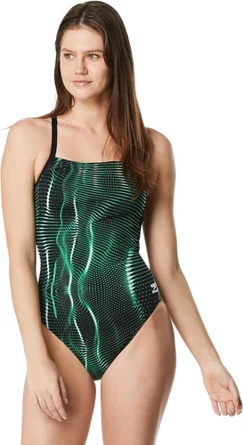 Vista 30 de Speedo Traje de baño de una pieza para niñas Endurance+ Flyback - colores de equipo sólidos para jóvenes Negro/Negro