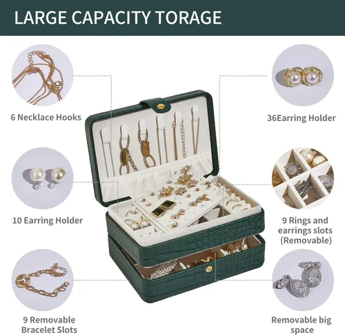 Vista 3 de BUTI4WLD Travel Jewelry Box, Leather Small Jewelry Boxes, Jewelry Boxes for Women Girls, Jewelry Organizer Box, 2 Layers Travel Jewelry Storage