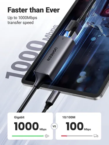 Vista 3 de UGREEN Adaptador USB C a Ethernet, 1000 Mbps, RJ45, sin controlador, compatible con Windows, MacOS, iPadOS, ChromeOS, Android, portátil, tableta