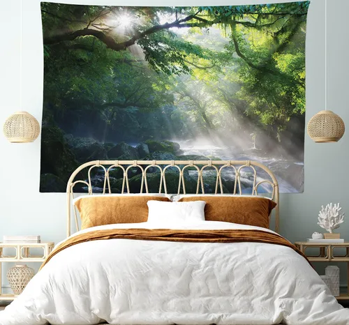 Vista 80 de Ambesonne Tapiz de hongos, atmósfera psicodélica, escena astral estrellada con motivos orientales trippy, decoración de tela para colgar en la pared