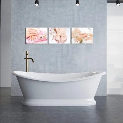 Vista 3 de HOMEOART 3 piezas de imágenes de pared de salón de belleza, decoración de salón de uñas, pedicura y manicura, póster en lienzo enmarcado, 12 x 16 x