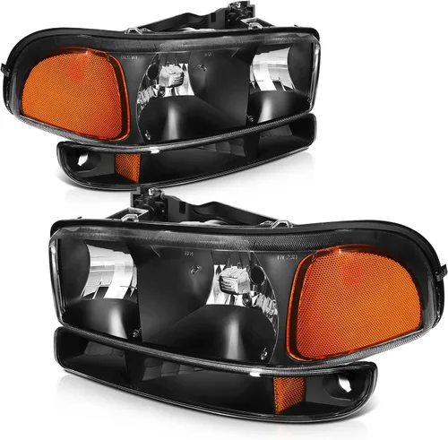 Vista 52 de Conjunto de faros delanteros para Chevy Avalanche 1500 2003-2006 para Avalanche 2500 03-06 para 1500 Classic 2007 carcasa negra reflector ámbar