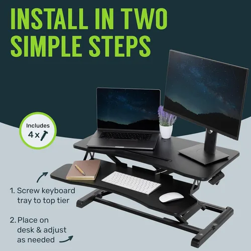 Vista 6 de TechOrbits - Convertidor de escritorio de pie, regulable, para sentarse y pararse, madera de fibropanel de densidad media, bandeja para teclado