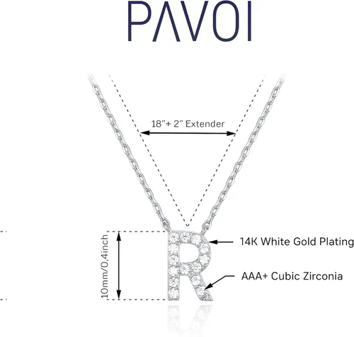 Vista 60 de PAVOI 14K White Gold Plated Cubic Zirconia Initial Necklace Letter Dainty Necklaces for Women