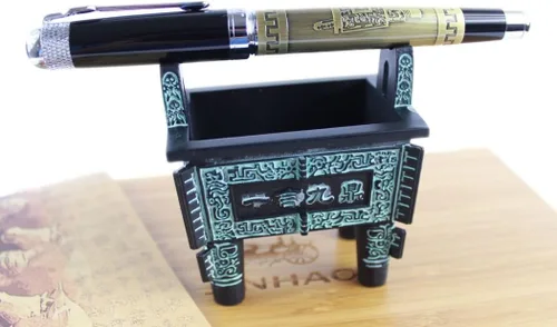 Vista 5 de Gullor Deluxe Jinhao - Pluma estilográfica de bronce tallada en 3D con bonita caja de regalo de bambú y trípode de metal negro