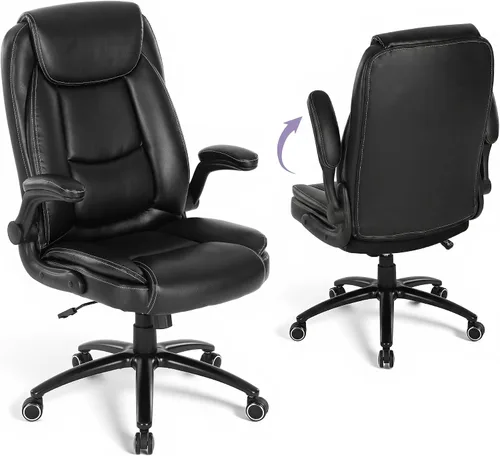Vista 11 de MALOL Silla de oficina ergonómica de piel sintética, altura ajustable y tensión de inclinación, asiento acolchado de 300 libras de grosor, silla