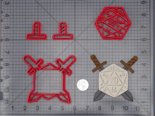 Vista 2 de Generic Juego de cortador de galletas D20 con espadas (4 piezas)
