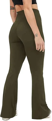 Vista 2 de Wiyuqeen Pantalones de yoga acampanados para mujer, de cintura alta, cruzados, con bolsillos, con control de abdomen