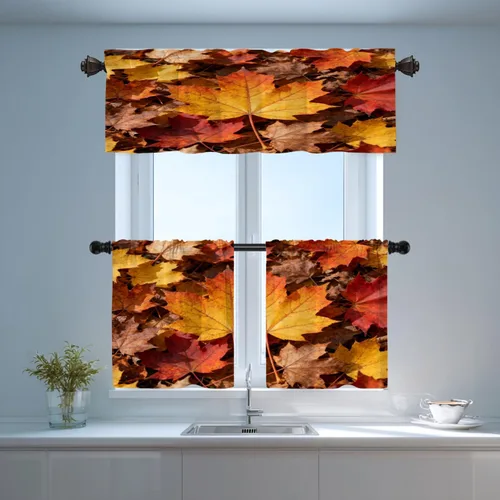 Vista 81 de Shrahala Orange Autumn Autumn Blackout Curtain Tiers, Fall Kitchen Valance Light Blocking Tier Drapes with Rod Pocket, 2 Pack 26 X 24 in