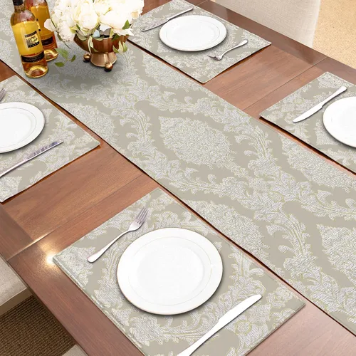 Vista 6 de Loom and Mill Juego de 4 Manteles Individuales de Damasco de Lujo, Manteles Individuales de Mesa Jacquard Beige Antideslizantes para Hogar Cocina
