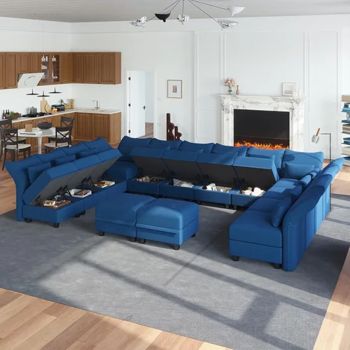 Vista 3 de LLappuil Sofá seccional convertible sobredimensionado en forma de U, sofá seccional modular con almacenamiento, fácil de limpiar, antiarañazos, 14