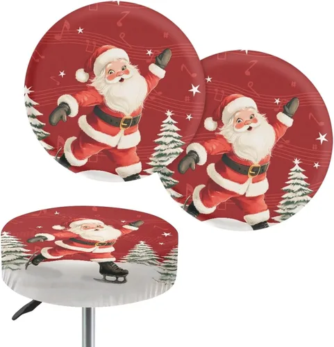 Vista 12 de Juego de 2 fundas redondas para taburetes de Navidad, color azul, diseño de ciervos de Navidad, fundas de cojín elásticas para taburetes de silla