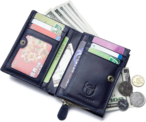 Vista 5 de Cartera de cuero para hombresRFID bloqueo de múltiples tarjetas de viaje de gran capacidad con ventana de identificación