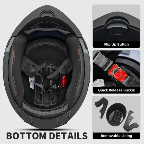 Vista 7 de Cascos de motocicleta modulares de cara completa, Casco de motocicleta de cara completa con certificación DOT, con visor abatible dual