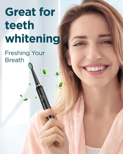 Vista 3 de Rtauys Cepillo de dientes eléctrico M5 para adultos, cepillo de dientes eléctrico sónico para niños y adultos con 8 cabezales de cepillo y estuche