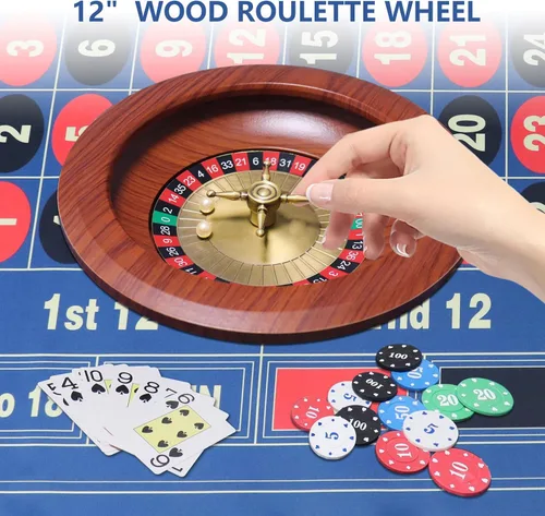 Vista 3 de Juego de ruedas de ruleta maciza de 12 pulgadas, mesa de ruleta y rueda, juegos de casino con rueda de ruleta de madera maciza de 12 pulgadas