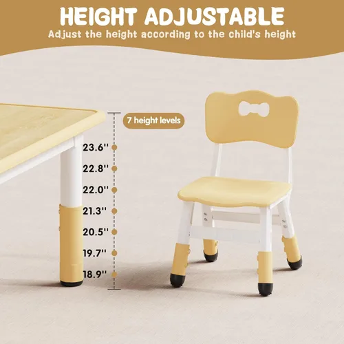 Vista 3 de Brelley - Juego de mesa y 2 sillas para niños, escritorio infantil ajustable en altura de 31.5" L x 23.6" W y juego de sillas, escritorio con diseño