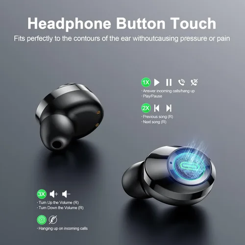 Vista 6 de Auriculares inalámbricos, Bluetooth 5.5, auriculares estéreo de bajos, auriculares con micrófono con cancelación de ruido, pantalla LED en el oído