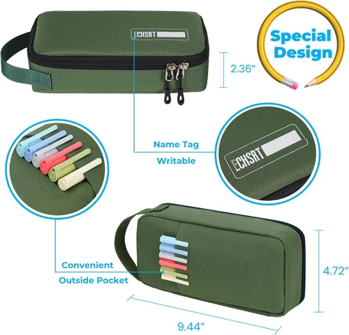 Vista 2 de ECHSRT Estuche grande para lápices, estético, portátil, con cremallera, bolsillo oculto, bolsa especial para hombres, mujeres y adultos, organizador