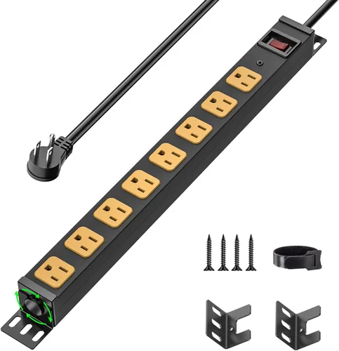 Vista 10 de CRST Paquete de 2 Protectores contra Sobretensiones de 6 Tomas 2100J con Interruptor, Regleta de Alimentación Resistente Montable de 15A/1875W