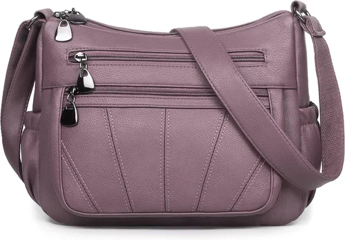 Vista 12 de Bolso cruzado para mujer, bolso de hombro suave de piel sintética, bolso mediano y espacioso, bolso de mano de moda con asa superior