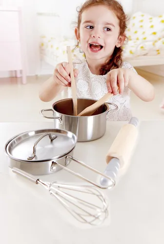 Vista 4 de Hape Chef's Choice - Kit de cocina de madera para niños, juego de accesorios de cocina y alimentos Multicolor