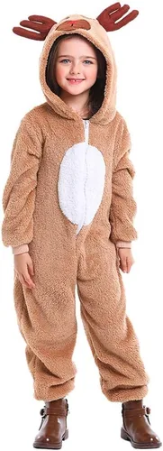 Vista 3 de Soyoekbt Disfraz de reno para niños y niñas, pijama de animal para Navidad