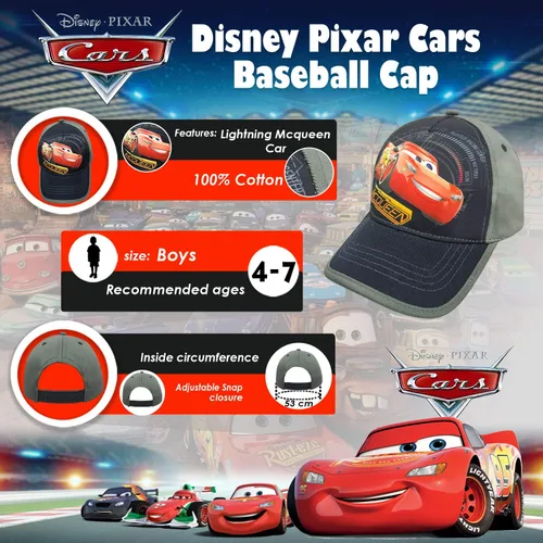 Vista 2 de Disney Pixar Lightning McQueen Cars - Gorra de béisbol para niños, color gris
