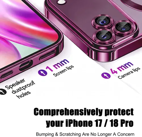 Vista 7 de Misscase Funda magnética transparente para iPhone 18 Pro con protector de pantalla de privacidad, protector de lente de cámara, funda magnética Rojo