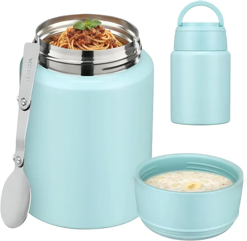 Vista 10 de Termo de sopa para comida caliente para niños, tarro de comida aislado de 16 onzas, contenedor térmico a prueba de fugas para niños, lonchera