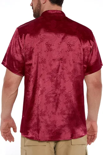 Vista 4 de THWEI Camisas de manga corta con botones y estampado floral de satén para hombre