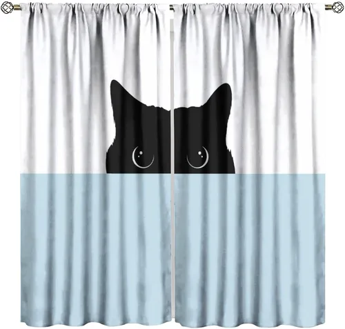 Vista 27 de Cortinas opacas de gato abstracto, arte simple, universo planeta, dibujos animados, lindo, divertido, colorido, gato, azul, niños, niñas, niños