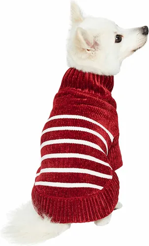 Vista 7 de Blueberry Pet Suéter de Chenilla Suave y Acogedor Elegante a Rayas para Perro en Rojo Borgoña, Longitud de Espalda 10", Paquete de 1 Prenda