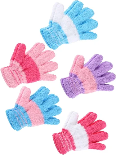 Vista 6 de SATINIOR 5 pares de guantes de dedos completos para niños, guantes de punto cálidos guantes de invierno para niños pequeños y niñas, suministros