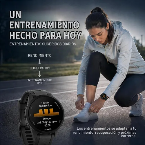 Vista 7 de Garmin 010-02863-20 Forerunner 165 - Reloj deportivo inteligente, color negro + gris pizarra con base de carga Deco Essentials, 3 cubiertas