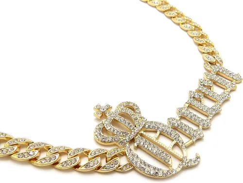 Vista 3 de Collar de cadena cubana con corona de moda para mujer 0394in1820 pulgadas 240in aleación Oro