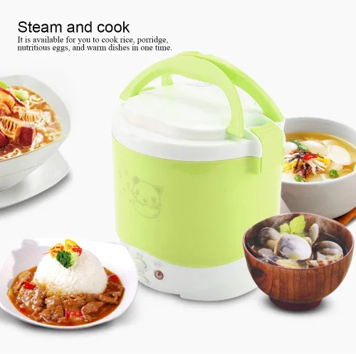 Vista 2 de Mini olla de arroz eléctrica de 1 litro, olla arrocera de 12 V y 100 W, vaporizador de alimentos para automóviles, para arroz, gachas de avena