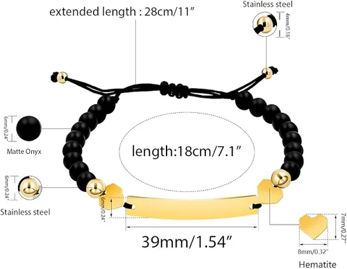 Vista 6 de Pulsera unisex hecha a mano con nombre cuentas de ónix negro mate pulsera trenzada personalizada para hombres mujeres mejores amigos regalo