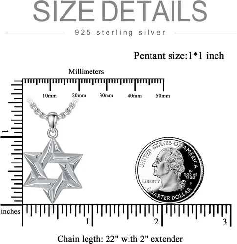 Vista 5 de PDTJMTG Collar judío de plata de ley con estrella de David para hombre