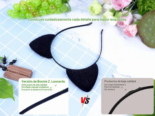 Vista 9 de Bonnie Z. Leonardo Diadema acolchada con orejas de gato A-Negro