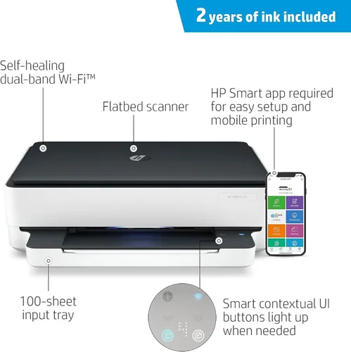 Vista 5 de HP Envy 6075 - Impresora inalámbrica todo en uno, incluye 2 años de tinta entregada, impresión móvil, escaneo y copia (8QQ97A)