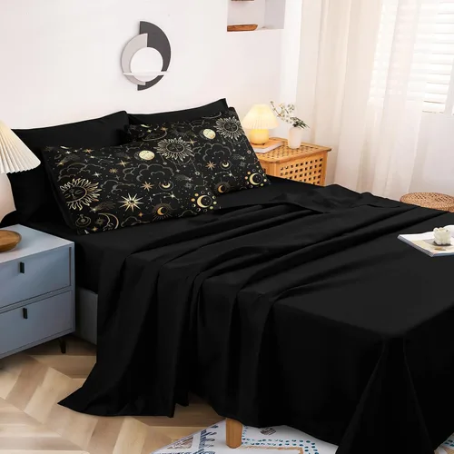Vista 6 de Bedding_Dreamer Juego de ropa de cama Queen en una bolsa, diseño de sol y luna, espacio misterioso, decoración del hogar, edredón de plumón
