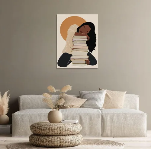 Vista 2 de Arte de pared bohemio afroamericano, pintura impresa enmarcada de mujeres negras, póster de amante de libros, impresión en lienzo de niña negra