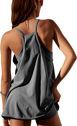 Vista 2 de Vestido deportivo sin mangas para mujer, minivestido con tirantes delgados y pantalones cortos