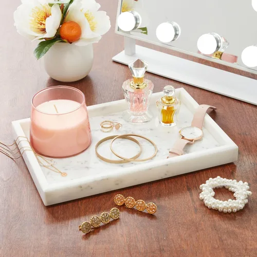 Vista 2 de Juvale Bandeja grande de mármol para tocador, organizador de joyas y cosméticos con organizador de cajones, exhibición de baño con bandeja de jabón