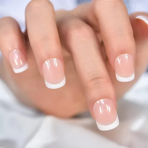 Vista 18 de Gelnails - Uñas postizas cortas a presión con punta francesa blanca, 30 Almendra francesa blanca