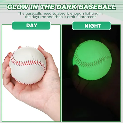 Vista 2 de Paquete de 3 pelotas de béisbol que brillan en la oscuridad, tamaño oficial, para juegos, regalo para niños, niñas y fanáticos, accesorios