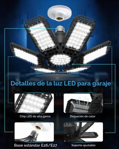 Vista 5 de AUDLES - Paquete de 1 luz de garaje, 200 W, 20000 lm, 6500 K, luces LED para taller, luces de techo LED para garaje con 6+1 paneles deformables