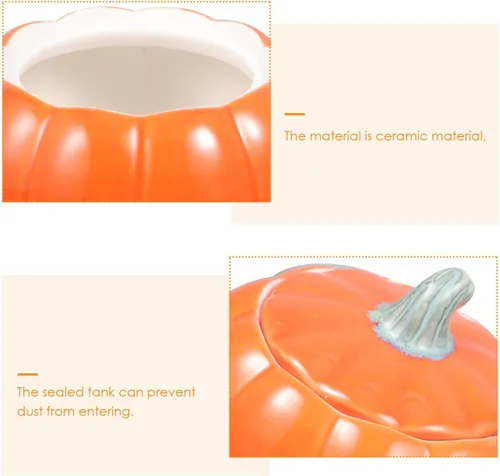 Vista 3 de Luxshiny Recipiente con forma de calabaza, tarro de almacenamiento de té, tarro de cerámica para dulces con tapa, contenedor de comida de calabaza