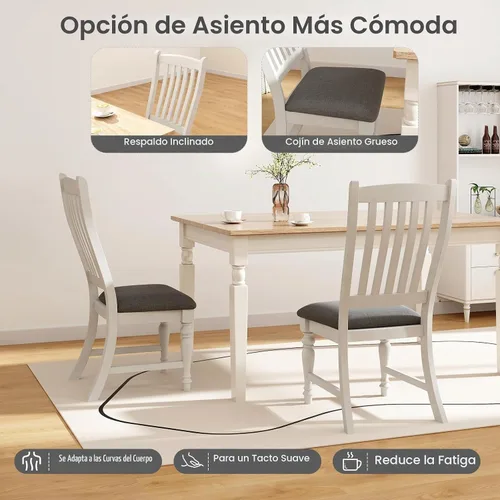 Vista 5 de Giantex Juego de 4 sillas de comedor de madera, sillas de cocina de granja con marco de madera maciza, carga máxima de 355 libras, sillas laterales